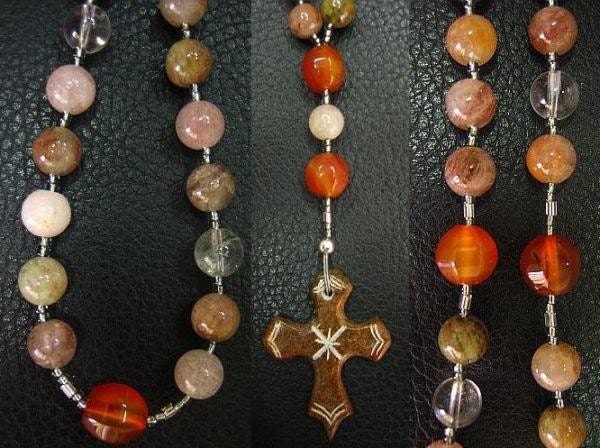 Anglican Episcopal Rosary Rutile Quartz, Carnelian and Serpentine