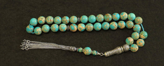 Prayer Beads Tesbih AA Grade Variscite & Sterling Silver -Top quality - Luxury Collector's item