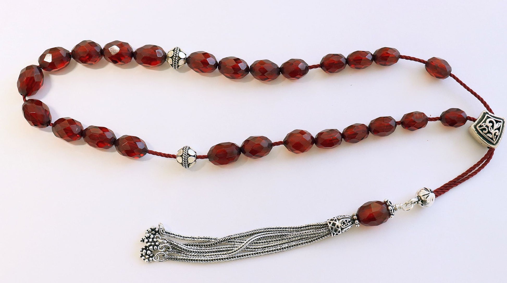Rare Diamond Greek Komboloi, Worry Bead Strand, 1930's Cherry Bakelite, Genuine Misbaha Stress Relief, Sterling Silver Tesbih, TESTED XXR