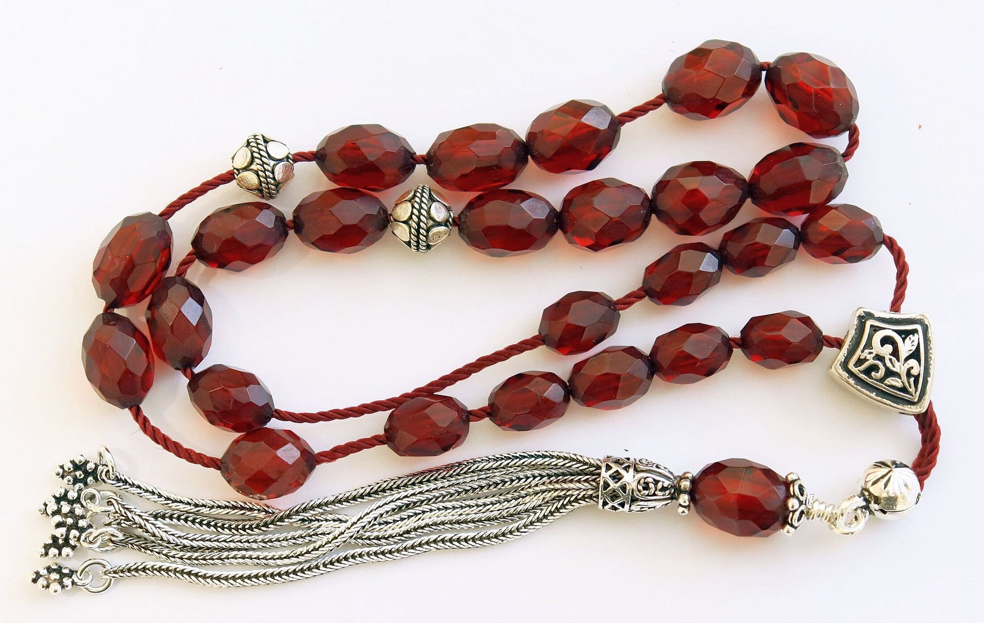 Rare Diamond Greek Komboloi, Worry Bead Strand, 1930's Cherry Bakelite, Genuine Misbaha Stress Relief, Sterling Silver Tesbih, TESTED XXR