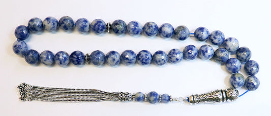 Luxury Prayer Beads Tesbih Rosary AA Grade Faceted Sodalite and Sterling Silver - Top Quality - Collector's