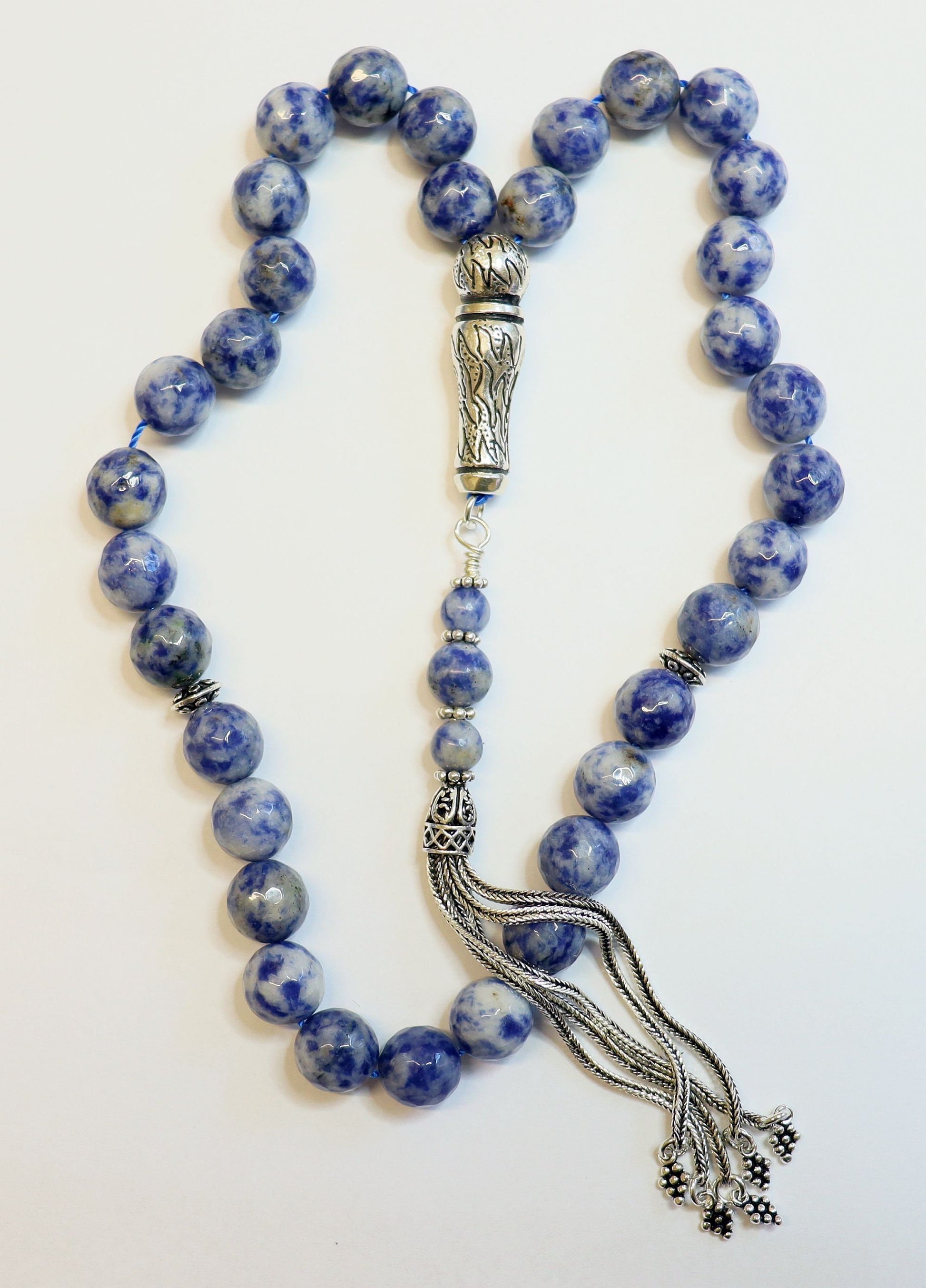 Luxury Prayer Beads Tesbih Rosary AA Grade Faceted Sodalite and Sterling Silver - Top Quality - Collector's