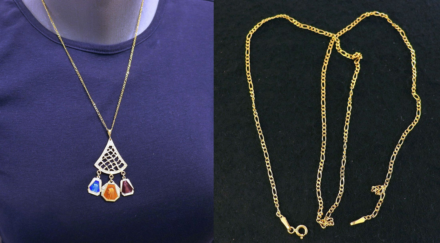 Vermeil Chandelier Pendant with 3 Vintage Rare Religious Enameled Medals - Chain Optional