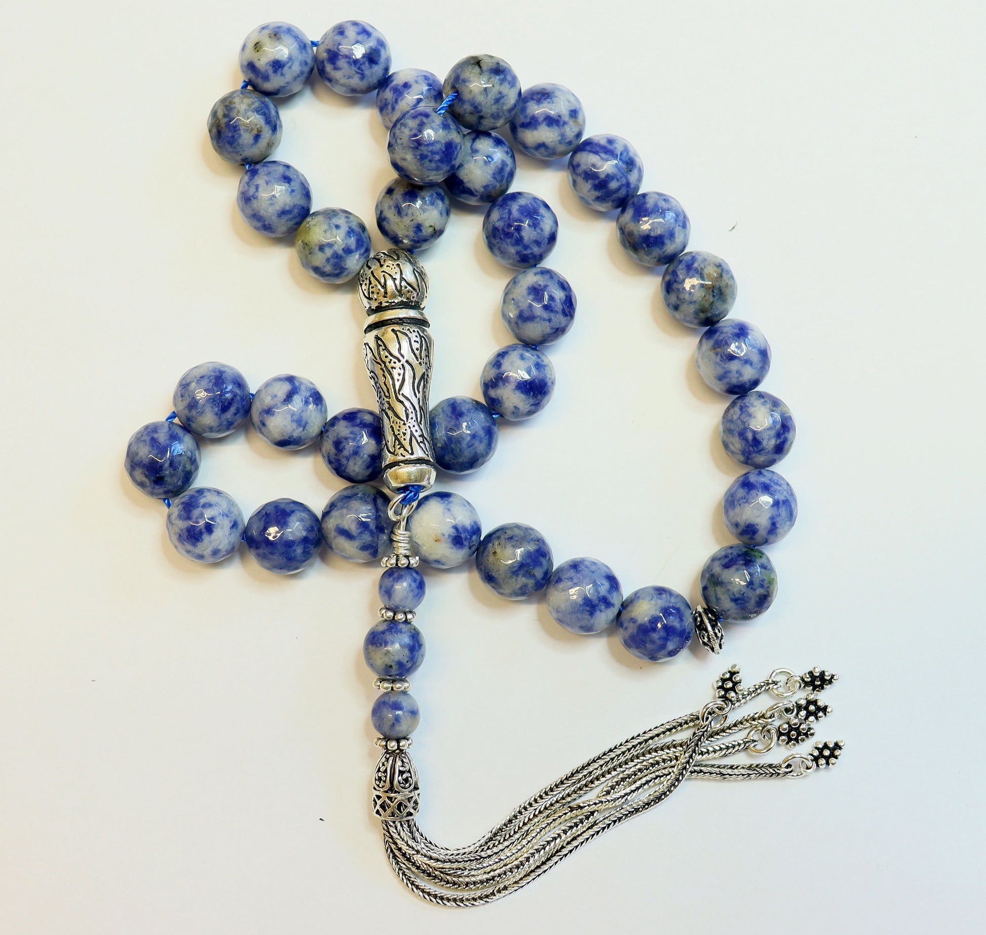 Luxury Prayer Beads Tesbih Rosary AA Grade Faceted Sodalite and Sterling Silver - Top Quality - Collector's