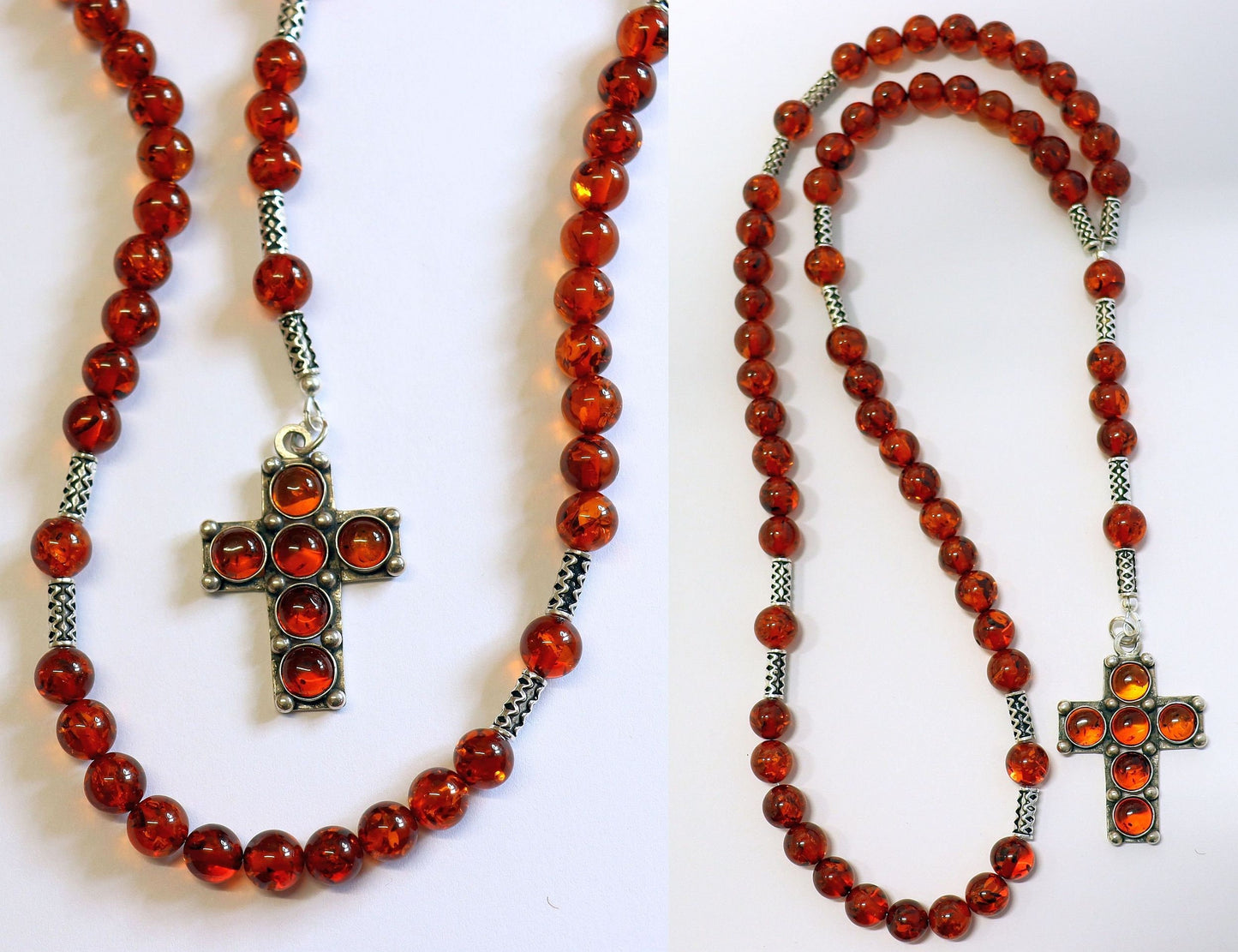 Catholic Rosary Prayer Beads Genuine Baltic Large Amber Beads & Sterling