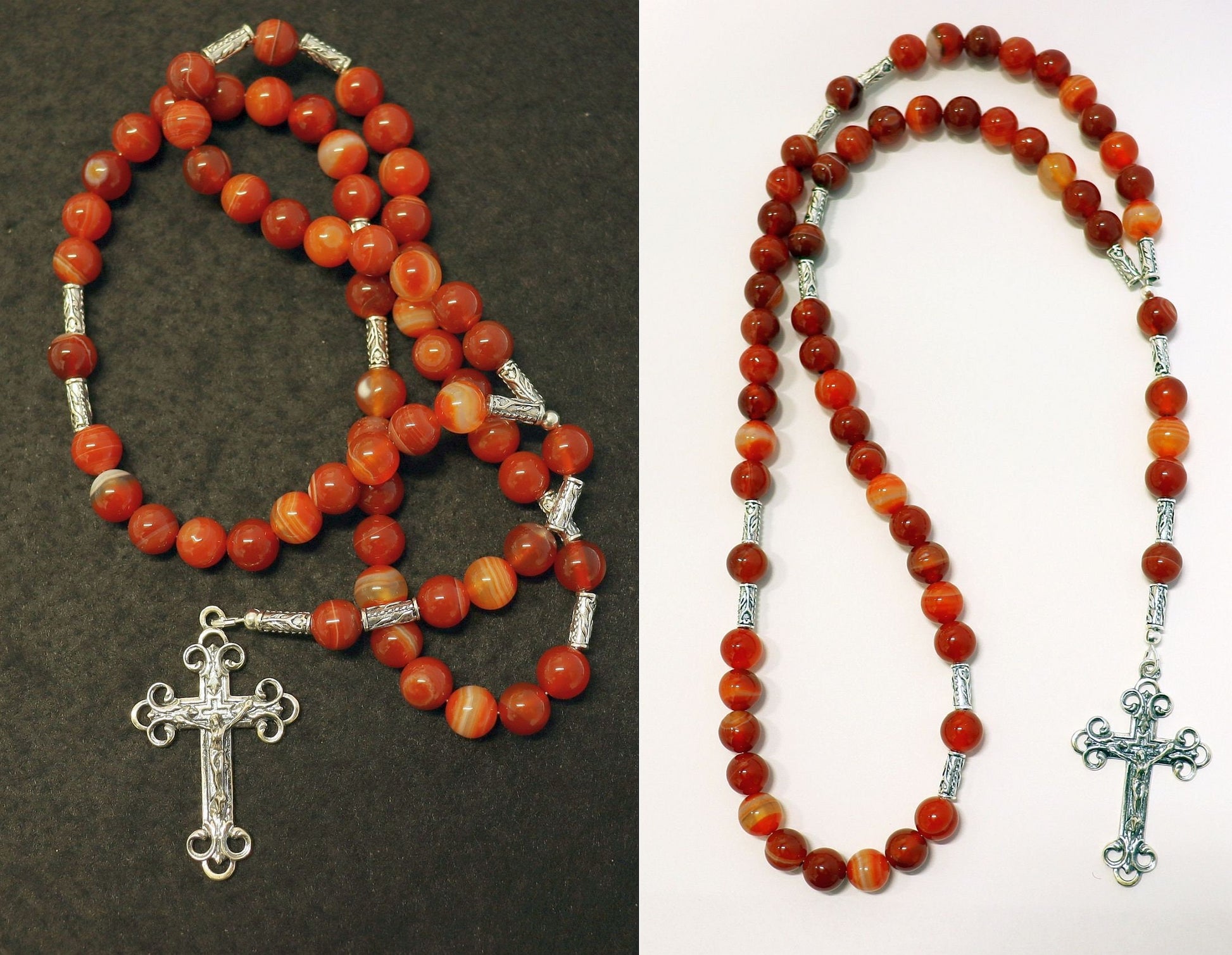 Hand Made Catholic Rosary Rosenkranz Chapelet Red Banded Agate & Sterling Silver