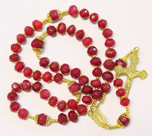Catholic Rosary Genuine Faceted Ruby And Vermeil