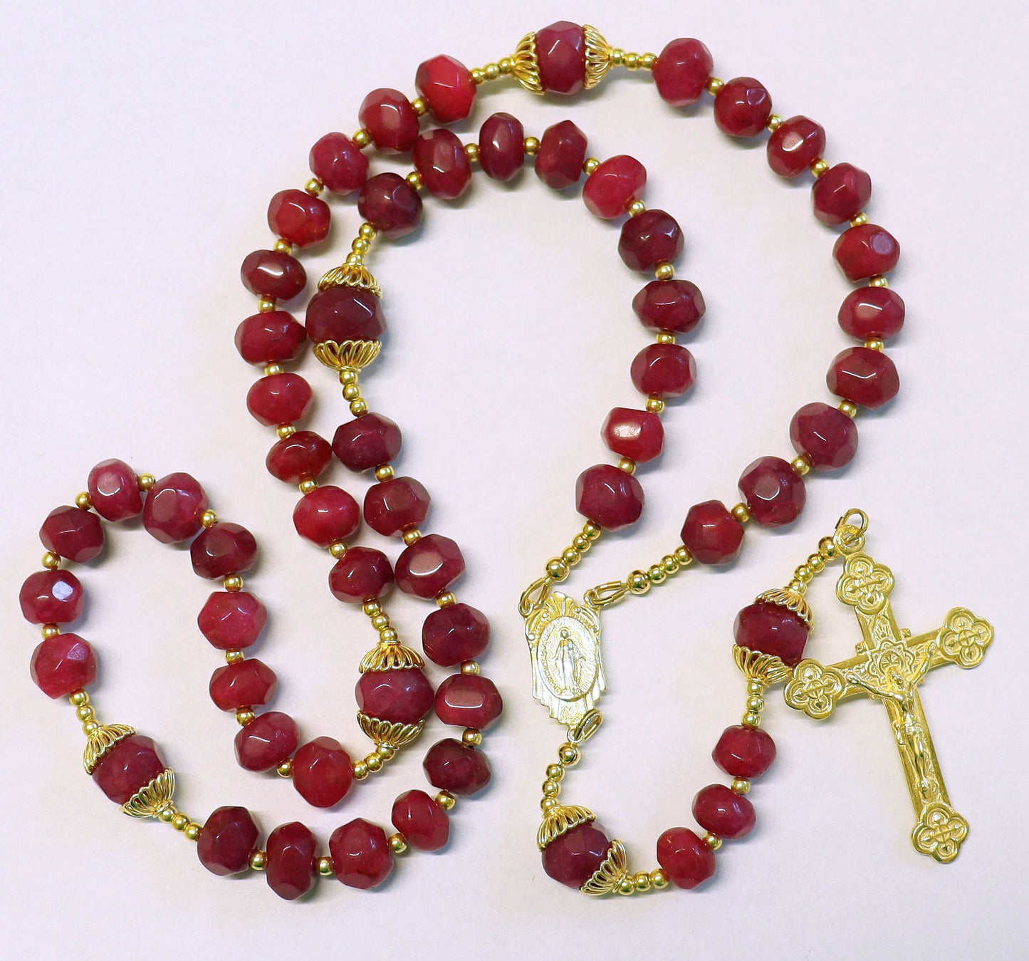 Catholic Rosary Genuine Faceted Ruby And Vermeil