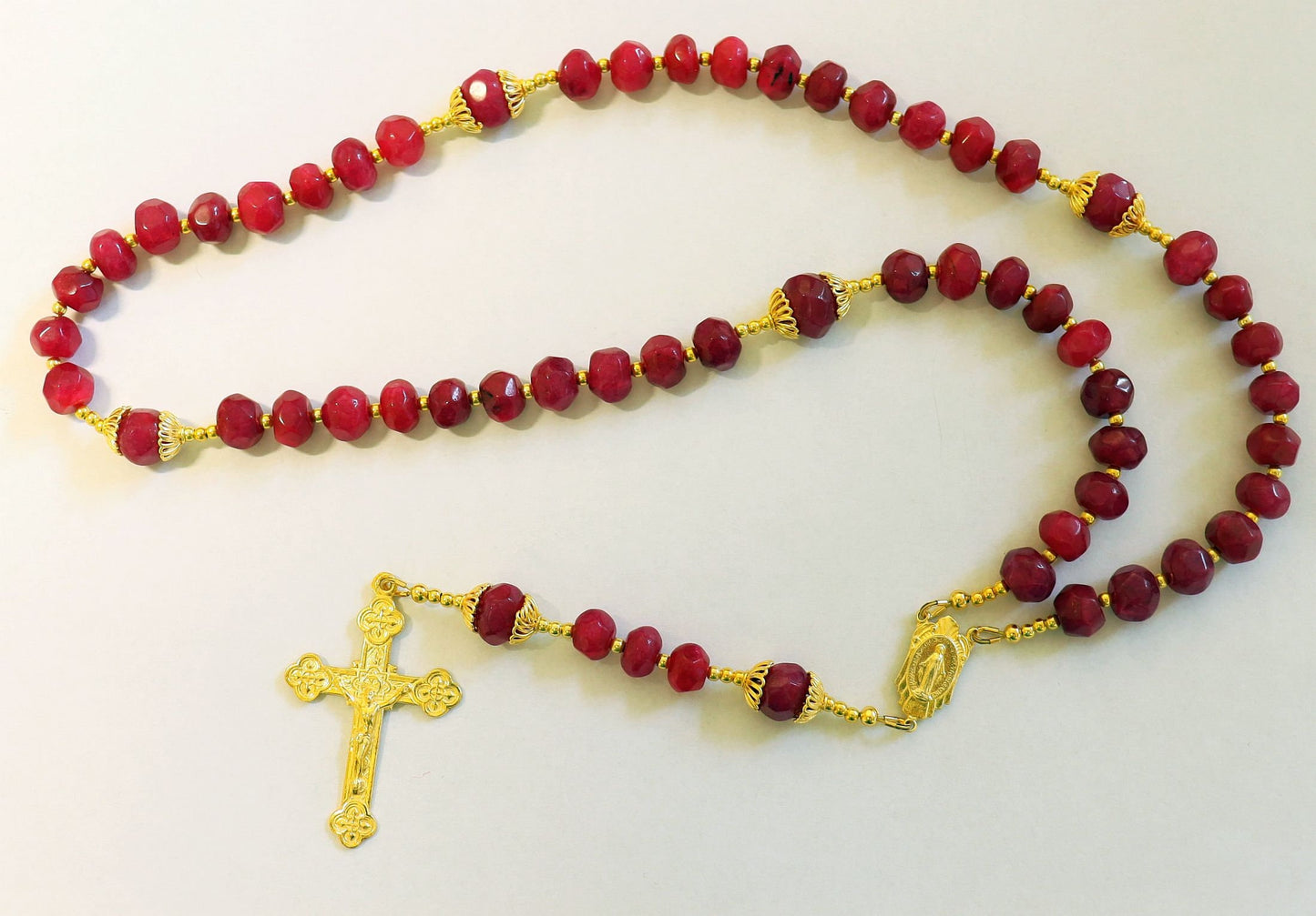 Catholic Rosary Genuine Faceted Ruby And Vermeil