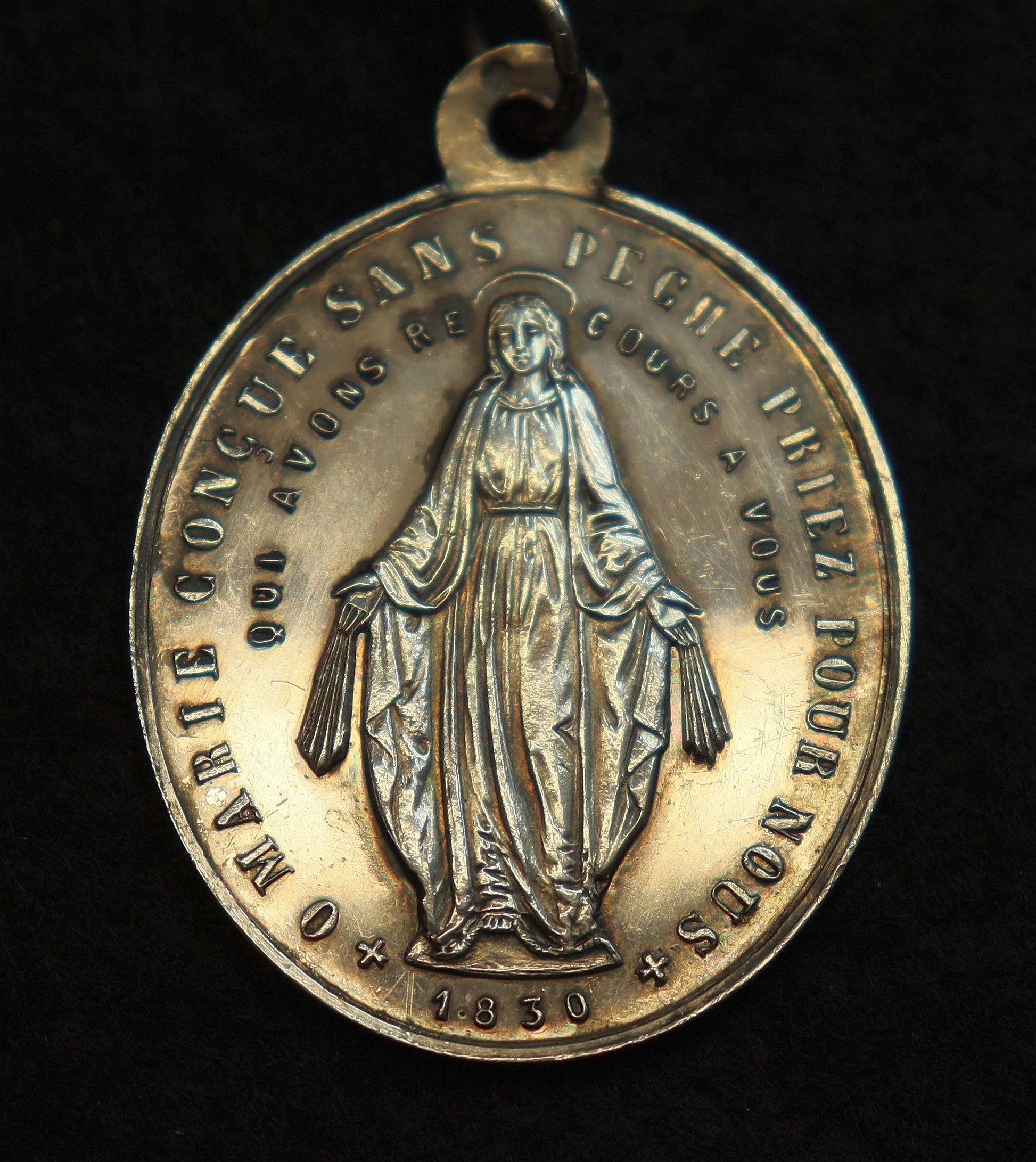 1885 Mop and Sterling V. Large Chaplet w Janus Memento Mori & Miraculous Medal of Extreme Rarity