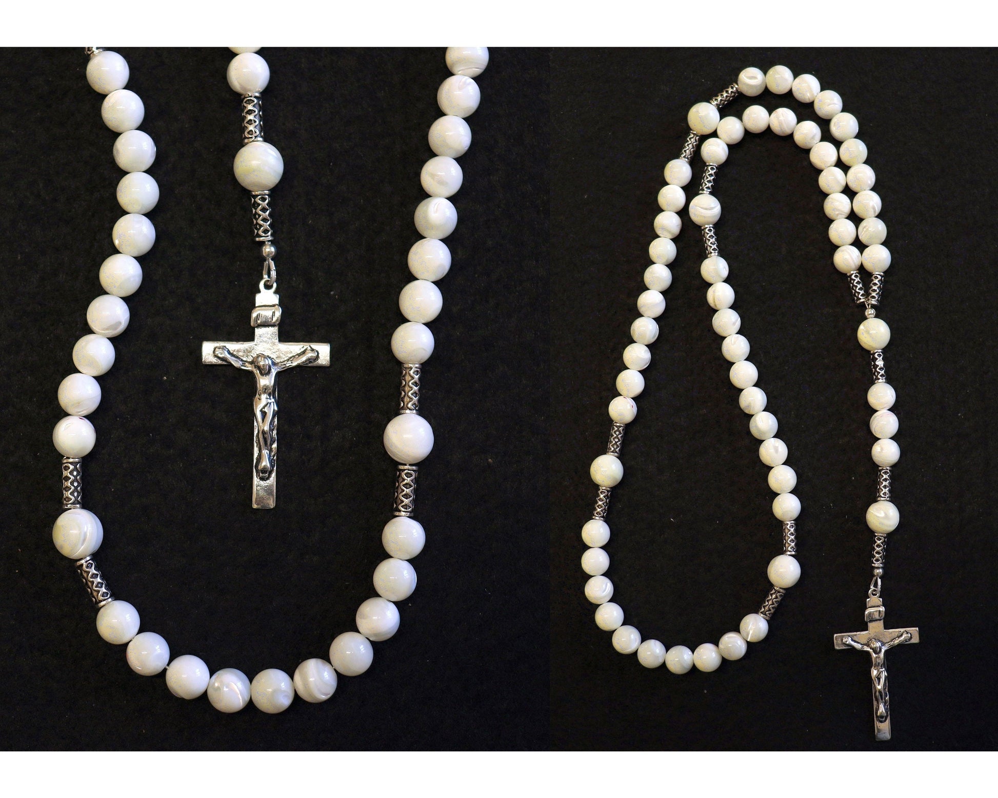 Catholic Rosary Prayer Beads Mother of Pearl & Sterling Silver