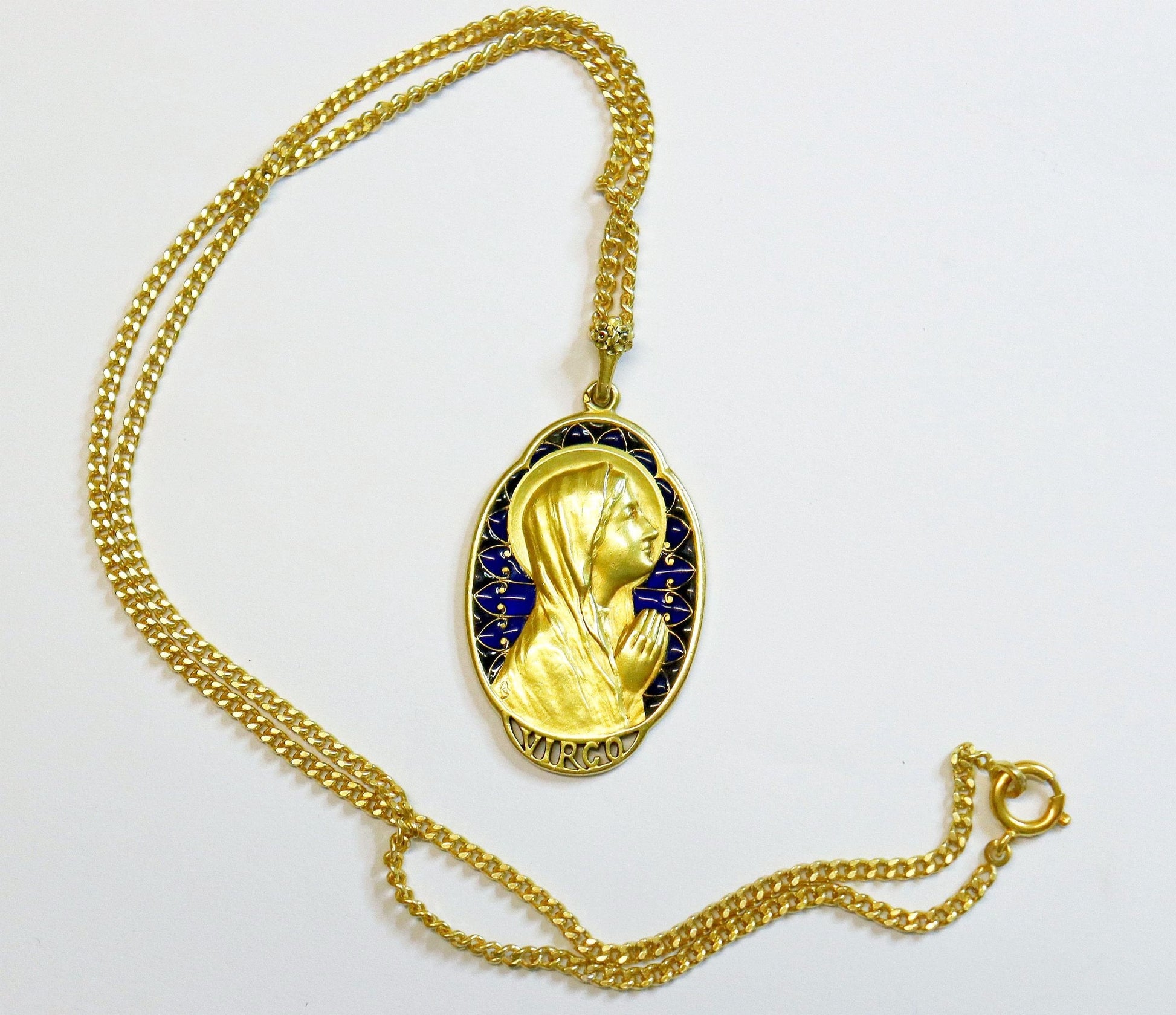 DD 1918 Highly Exceptional 18 K Gold Plique-à-Jour Virgin Mary Medal 19.07 Grams High Relief Largest and Heaviest on the Net