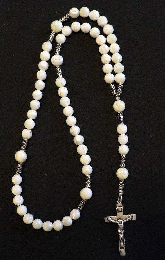 Catholic Rosary Prayer Beads Mother of Pearl & Sterling Silver