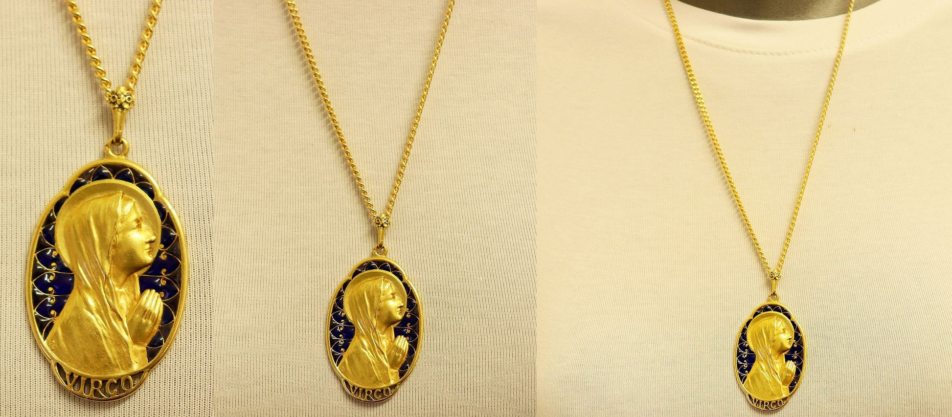 DD 1918 Highly Exceptional 18 K Gold Plique-à-Jour Virgin Mary Medal 19.07 Grams High Relief Largest and Heaviest on the Net