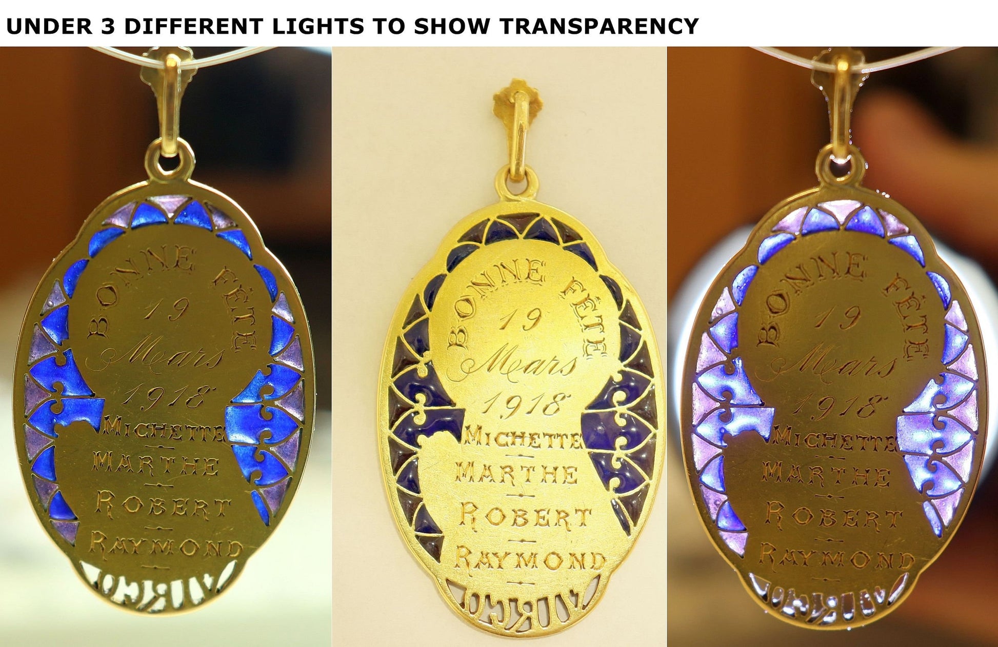 DD 1918 Highly Exceptional 18 K Gold Plique-à-Jour Virgin Mary Medal 19.07 Grams High Relief Largest and Heaviest on the Net