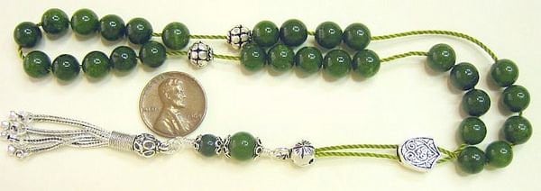 Worry Beads Greek Komboloi Deep Green jade and Sterling Silver