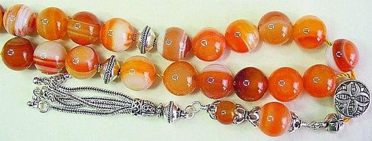 Worry Beads Greek Komboloi Banded Agate and Sterling Silver