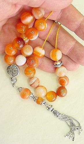 Worry Beads Greek Komboloi Banded Agate and Sterling Silver