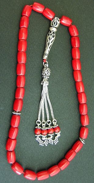 Luxury Prayer Worry Beads Tesbih RED CORAL Barrel Beads and Sterling Silver -