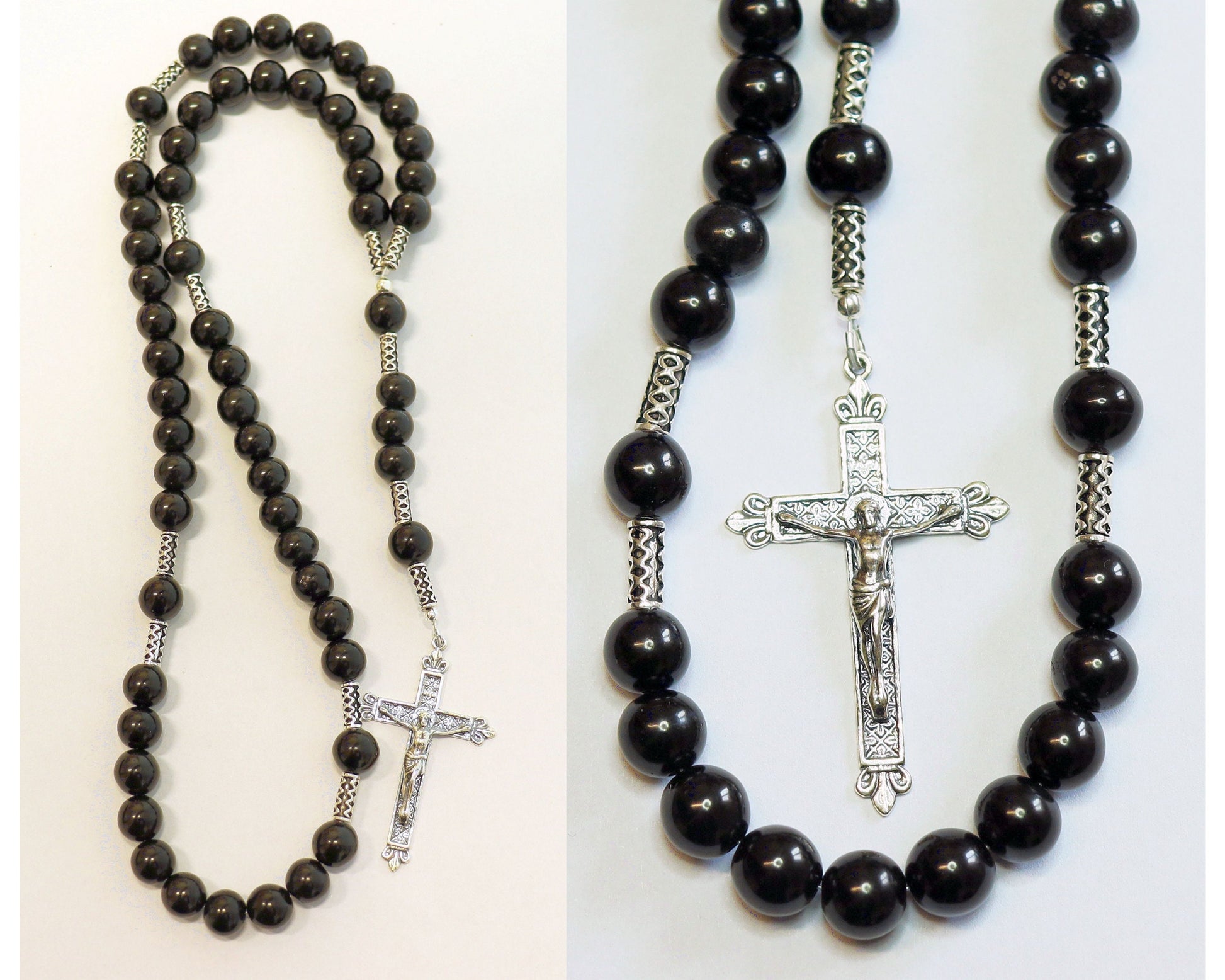 Catholic Rosary Prayer Beads all Black Genuine Jet Stones & Sterling Silver