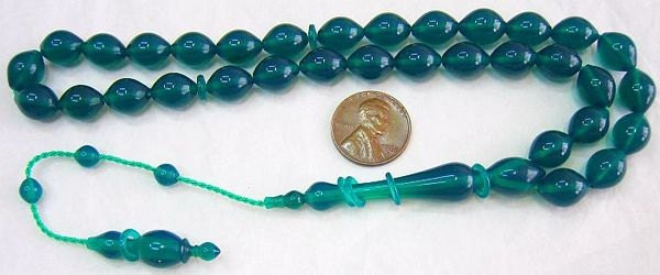 Prayer Worry Beads Tesbih Green Turkish Amber Catalin - SUPERIOR CARVING
