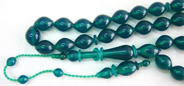 Prayer Worry Beads Tesbih Green Turkish Amber Catalin - SUPERIOR CARVING