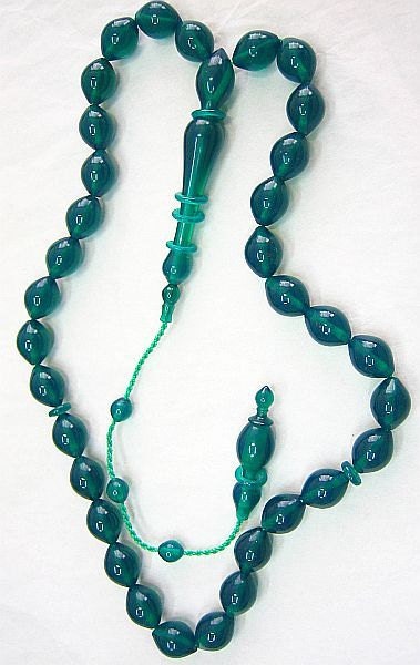 Prayer Worry Beads Tesbih Green Turkish Amber Catalin - SUPERIOR CARVING