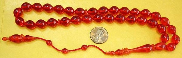 Prayer Worry Beads Tesbih Cherry Red Turkish Amber Catalin - SUPERIOR CARVING