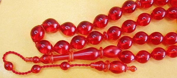 Prayer Worry Beads Tesbih Cherry Red Turkish Amber Catalin - SUPERIOR CARVING