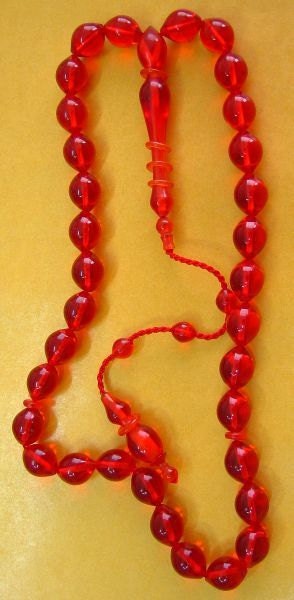 Prayer Worry Beads Tesbih Cherry Red Turkish Amber Catalin - SUPERIOR CARVING