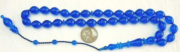 Prayer Worry Beads Tesbih BLUE Turkish Amber Catalin - SUPERIOR CARVING