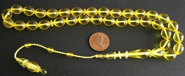 Prayer Worry Beads Tesbih GOLD Turkish Amber Catalin - SUPERIOR CARVING - Rare Color