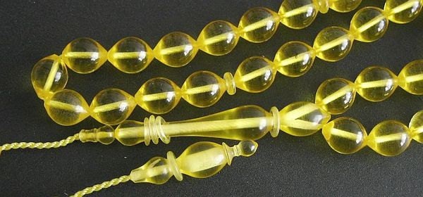 Prayer Worry Beads Tesbih GOLD Turkish Amber Catalin - SUPERIOR CARVING - Rare Color