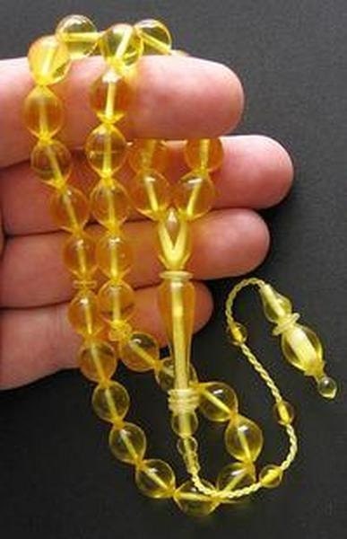 Prayer Worry Beads Tesbih GOLD Turkish Amber Catalin - SUPERIOR CARVING - Rare Color