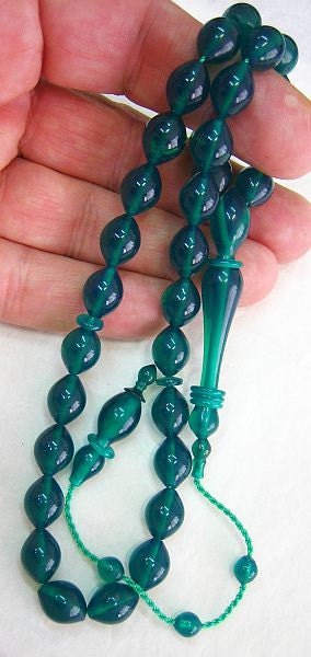 Prayer Worry Beads Tesbih Green Turkish Amber Catalin - SUPERIOR CARVING