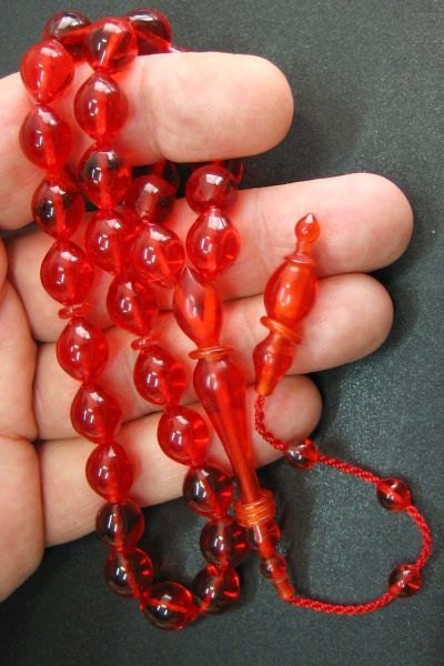 Prayer Worry Beads Tesbih Cherry Red Turkish Amber Catalin - SUPERIOR CARVING