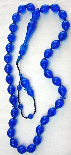 Prayer Worry Beads Tesbih BLUE Turkish Amber Catalin - SUPERIOR CARVING