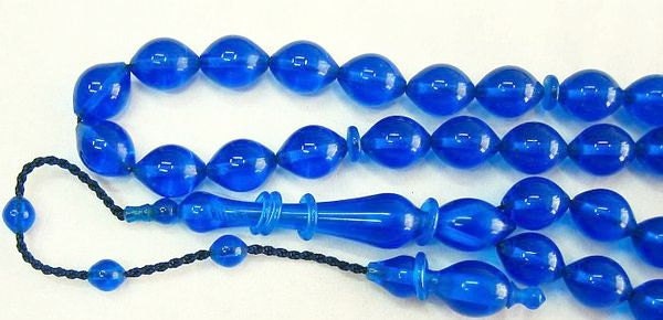 Prayer Worry Beads Tesbih BLUE Turkish Amber Catalin - SUPERIOR CARVING