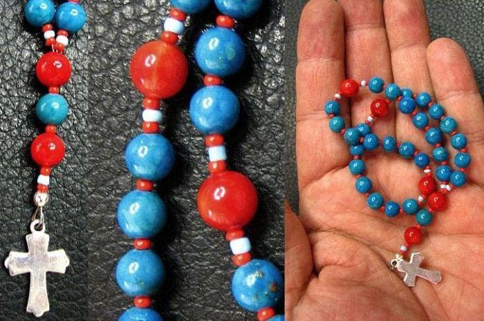 MINI Anglican Episcopal Rosary Prayer Beads Turquoise, Red Coral and Sterling Silver