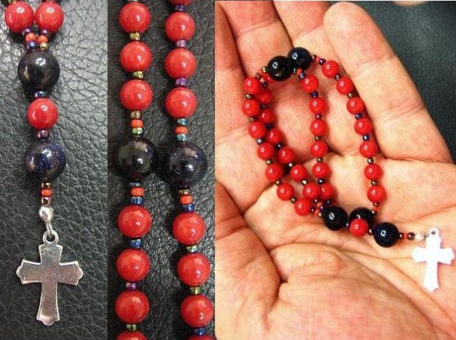 MINI Anglican Episcopal Rosary Prayer Beads Coral, Goldstone and Sterling Silver