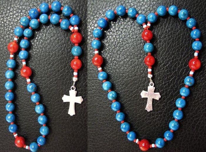 MINI Anglican Episcopal Rosary Prayer Beads Turquoise, Red Coral and Sterling Silver