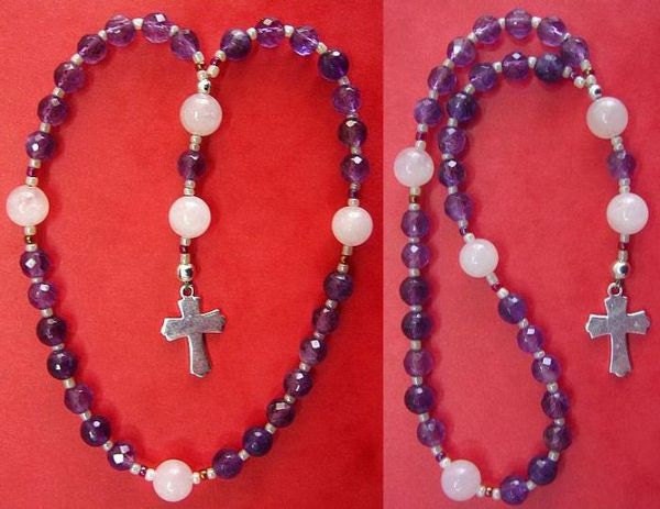 MINI Anglican Episcopal Rosary Prayer Beads Faceted Amethyst, Pink Quartz and Sterling Silver