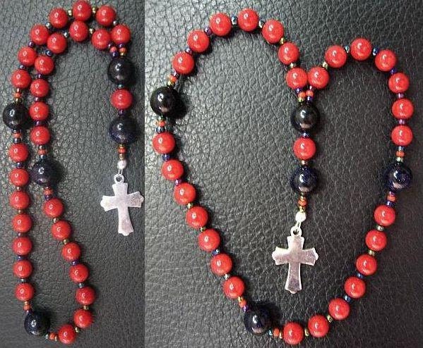 MINI Anglican Episcopal Rosary Prayer Beads Coral, Goldstone and Sterling Silver