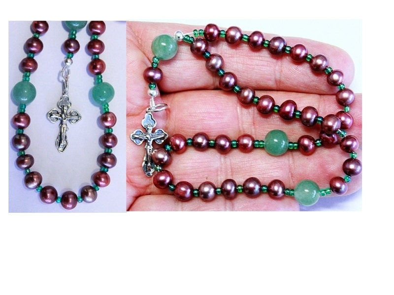 Orthodox Rosary, Beaded Chotki, Komboskini in Pearl, Jade and Sterling Silver