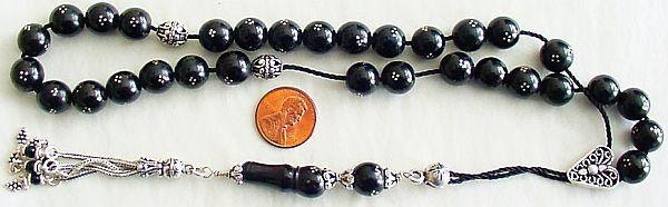 Greek Komboloi Sterling Studded and inlaid Jet ( OLTU) stone and Sterling Silver parts