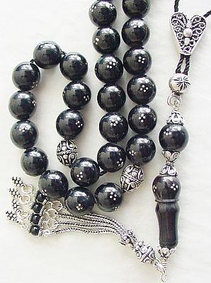 Greek Komboloi Sterling Studded and inlaid Jet ( OLTU) stone and Sterling Silver parts