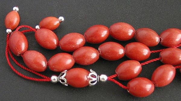 Greek Komboloi Worry Beads Red Marble and Sterling Silver