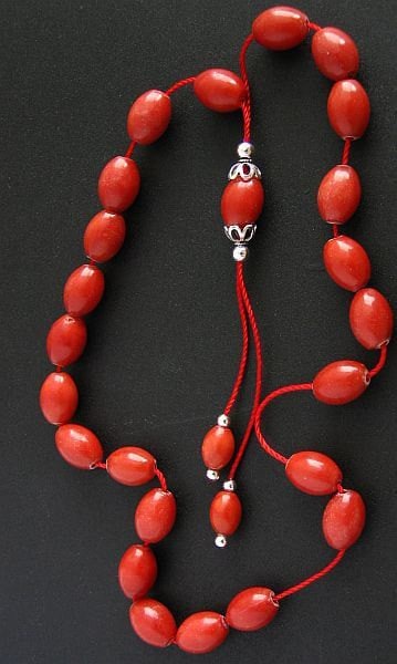 Greek Komboloi Worry Beads Red Marble and Sterling Silver