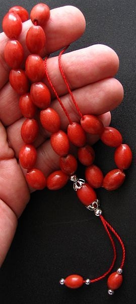 Greek Komboloi Worry Beads Red Marble and Sterling Silver