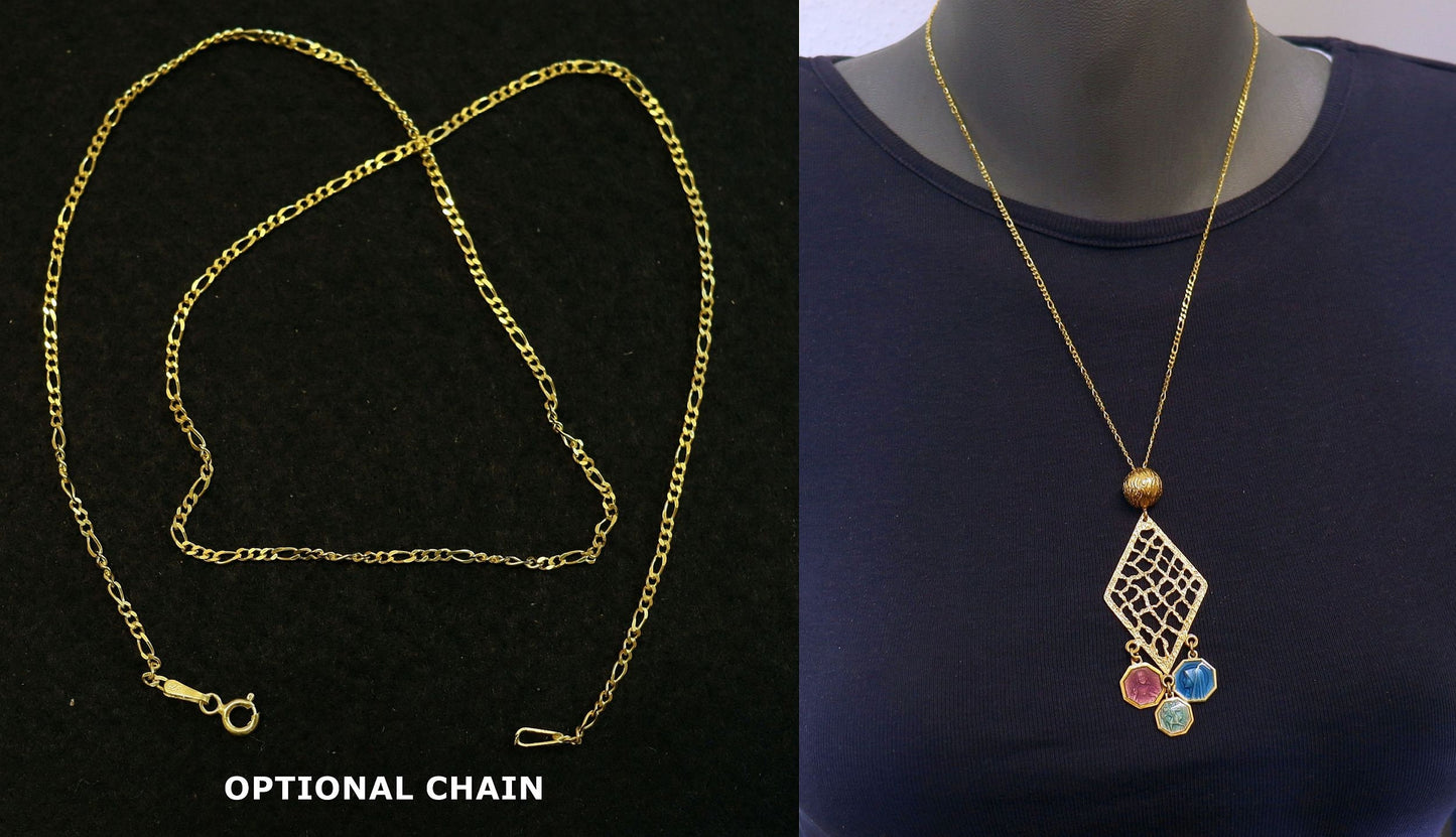 Vermeil Chandelier Pendant with 3 Vintage Rare Religious Enameled Medals - Chain Optional